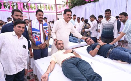 स्व. हरीश आंजना की 16वीं पुण्य स्मृति पर विशाल रक्तदान शिविर सम्पन्न